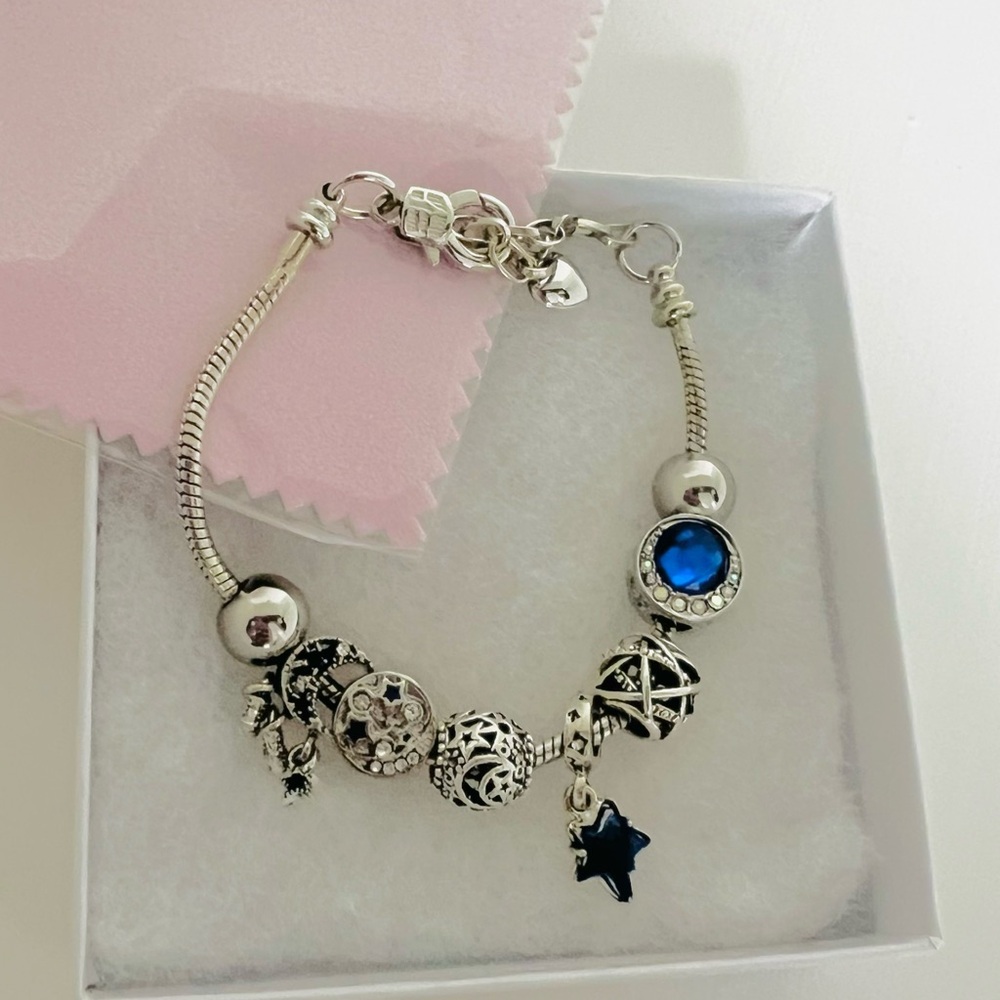 moon and star charm bracelet celestial blue silver jewelry - Picture 4 of 6